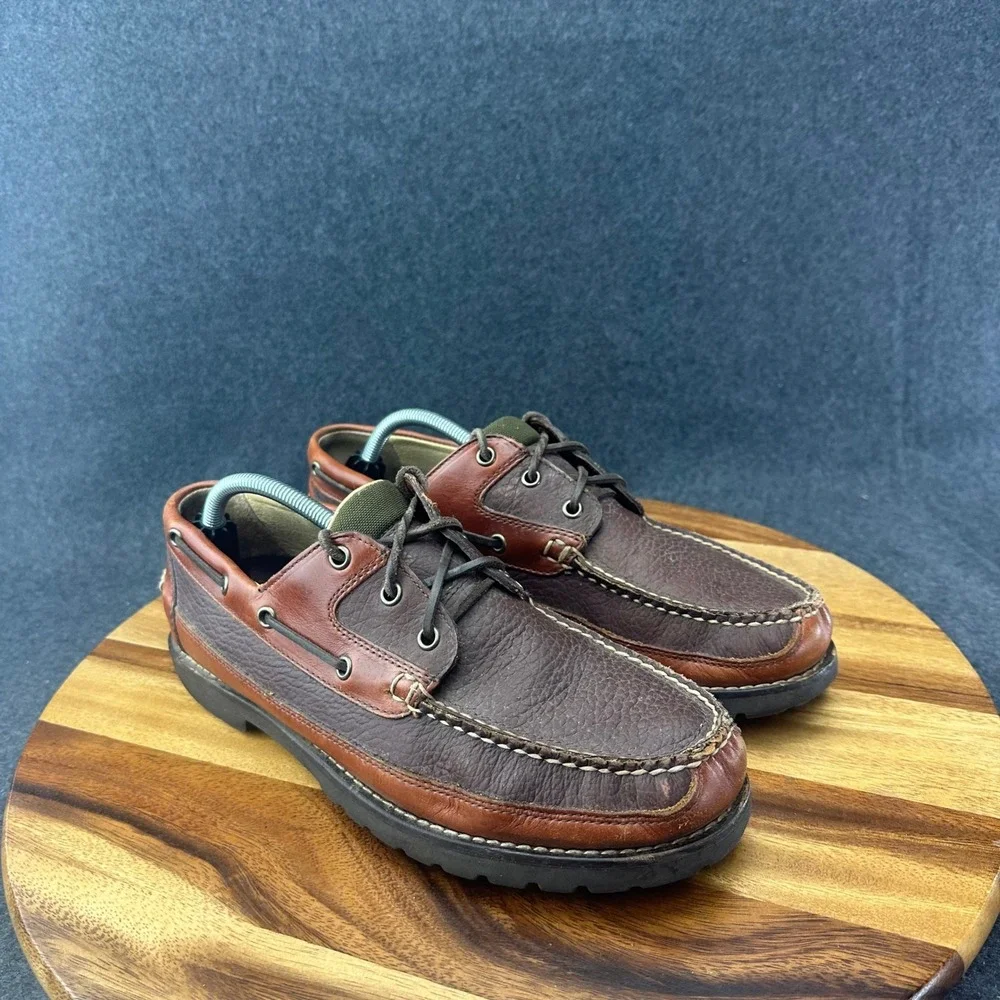 LL Bean Allagash Boat Shoes 244472 Comfort Brown Leather Mens Size 10.5D